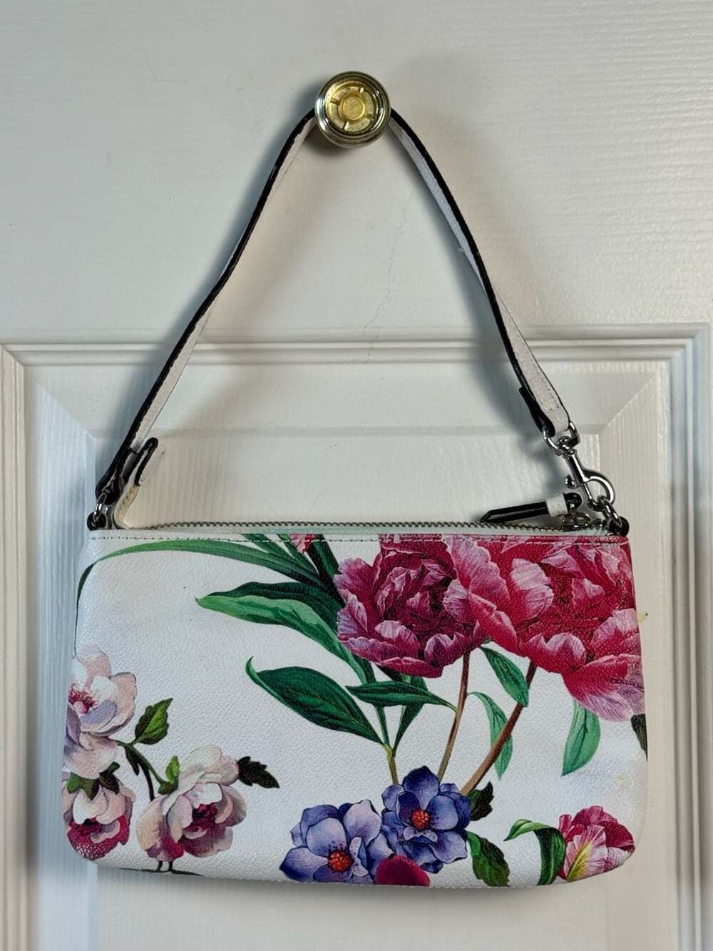 Dana Buchman Floral Wristlet White Pink Peony Print Zip Pouch Y2K Cottagecore